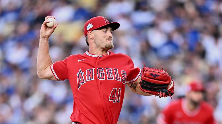 Jun 6, 2026; Los Angeles, California, USA; Los Angeles Angels starting pitcher Jack Kochanowicz (41) throws a pitch against the Los Angeles Dodgers during the first inning at Dodger Stadium. Mandatory Credit: William Liang-Imagn Images Jun 6, 2026; Los Angeles, California, USA; Los Angeles Angels starting pitcher Jack Kochanowicz (41) throws a pitch against the Los Angeles Dodgers during the first inning at Dodger Stadium. Mandatory Credit: William Liang-Imagn Images