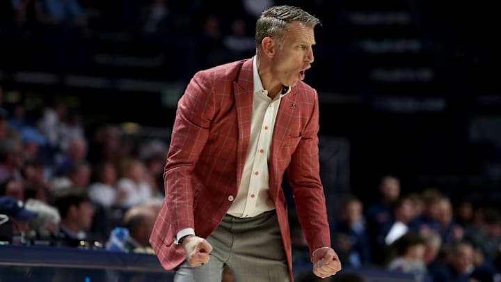 Feb 11, 2026; Oxford, Mississippi, USA; Alabama Crimson Tide head coach Nate Oats reacts during the first half against the Mississippi Rebels at The Sandy and John Black Pavilion at Ole Miss. Mandatory Credit: Petre Thomas-Imagn Images
