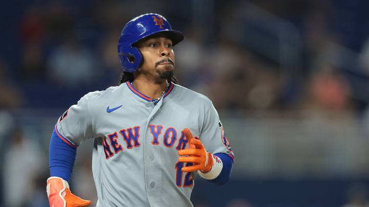 Sep 9, 2026; Miami, Florida, USA; New York Mets shortstop Francisco Lindor (12) rounds the bases after hitting a three-run home run against the Miami Marlins during the seventh inning at loanDepot Park. Mandatory Credit: Sam Navarro-Imagn Images