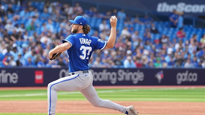 Kansas City Royals relief pitcher Jackson Kowar (37) throws a pitch against the Toronto Blue Jays during the eighth inning at Rogers Centre on Sept 10, 2023.
