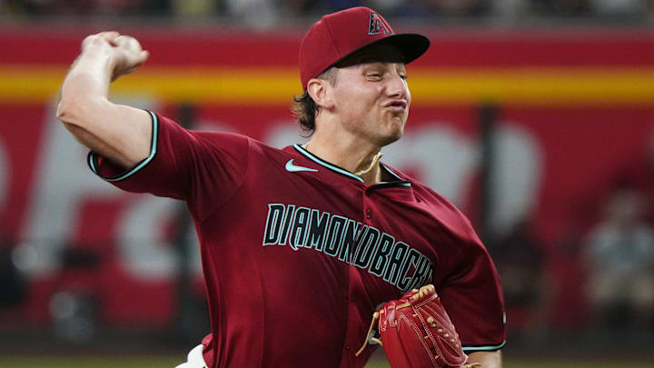 Arizona Diamondbacks right-hander Brandon Pfaadt (32) pitches against the Colorado Rockies at Chase Field on Aug. 10, 2025. Arizona Diamondbacks right-hander Brandon Pfaadt (32) pitches against the Colorado Rockies at Chase Field on Aug. 10, 2025.