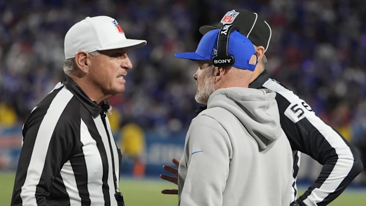 Sep 7, 2025; Orchard Park, New York, USA;  Buffalo Bills head coach Sean McDermott reacts against the Baltimore Ravens at Highmark Stadium.