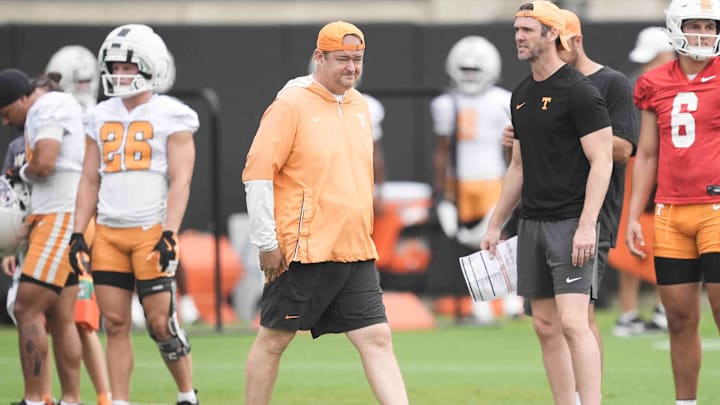 Tennessee head coach Josh Heupel during Tennessee football preseason practice, in Knoxville, Tennessee, July 31, 2025.