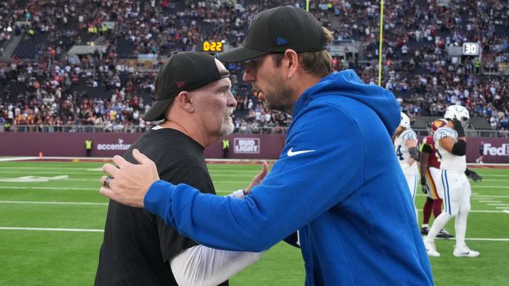 Oct 4, 2026; Tottenham, United Kingdom; Washington Commanders head coach Dan Quinn (left) and Indianapolis Colts head coach Shane Steichen shake hands after the 2026 NFL London Games at Tottenham Hotspur Stadium. Mandatory Credit: Kirby Lee-Imagn Images Oct 4, 2026; Tottenham, United Kingdom; Washington Commanders head coach Dan Quinn (left) and Indianapolis Colts head coach Shane Steichen shake hands after the 2026 NFL London Games at Tottenham Hotspur Stadium. Mandatory Credit: Kirby Lee-Imagn Images