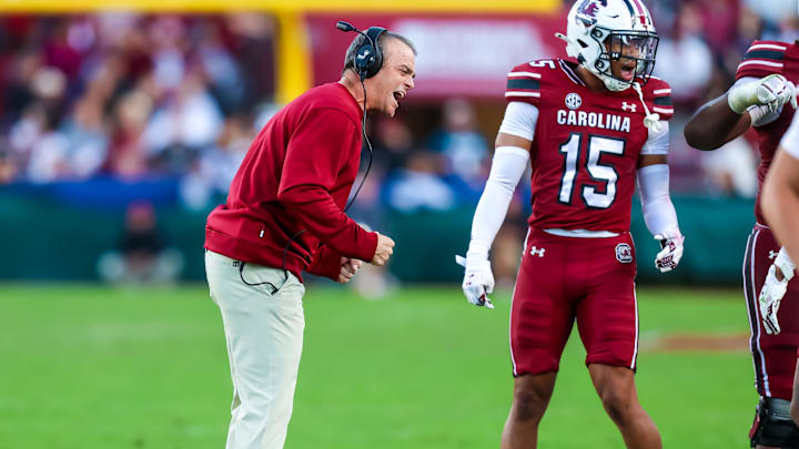 Oct 25, 2025; Columbia, South Carolina, USA; South Carolina Gamecocks head coach Shane Beamer attempts to pump his team up against the Alabama Crimson Tide in the second half at Williams-Brice Stadium. Mandatory Credit: Jeff Blake-Imagn Images Oct 25, 2025; Columbia, South Carolina, USA; South Carolina Gamecocks head coach Shane Beamer attempts to pump his team up against the Alabama Crimson Tide in the second half at Williams-Brice Stadium. Mandatory Credit: Jeff Blake-Imagn Images