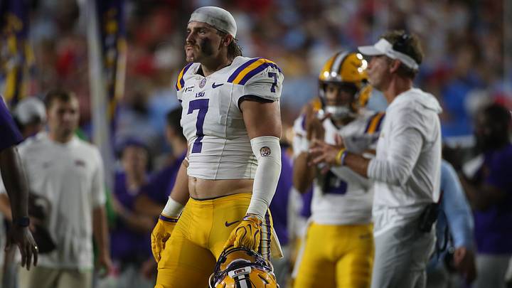 Sep 19, 2026; Oxford, Mississippi, USA; LSU Tigers linebacker Whit Weeks (7) reacts during the third quarter against the Mississippi Rebels at Vaught-Hemingway Stadium. Mandatory Credit: Petre Thomas-Imagn Images Sep 19, 2026; Oxford, Mississippi, USA; LSU Tigers linebacker Whit Weeks (7) reacts during the third quarter against the Mississippi Rebels at Vaught-Hemingway Stadium. Mandatory Credit: Petre Thomas-Imagn Images
