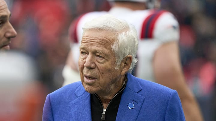 Oct 20, 2024; London, United Kingdom; New England Patriots owner Robert Kraft  before an NFL International Series game at Wembley Stadium. Mandatory Credit: Peter van den Berg-Imagn Images