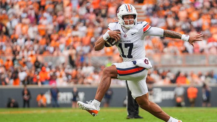 Auburn quarterback Byrum Brown (17) carries the ball during a college football game between Tennessee and Auburn at Neyland Stadium in Knoxville, Tenn., on Oct. 3, 2026.