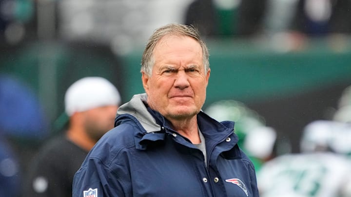 New England Patriots head coach Bill Belichick on the sidelines in 2023.