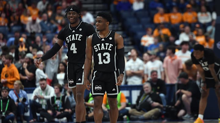 Mar 15, 2024; Nashville, TN, USA; Mississippi State Bulldogs forward Cameron Matthews (4) and guard