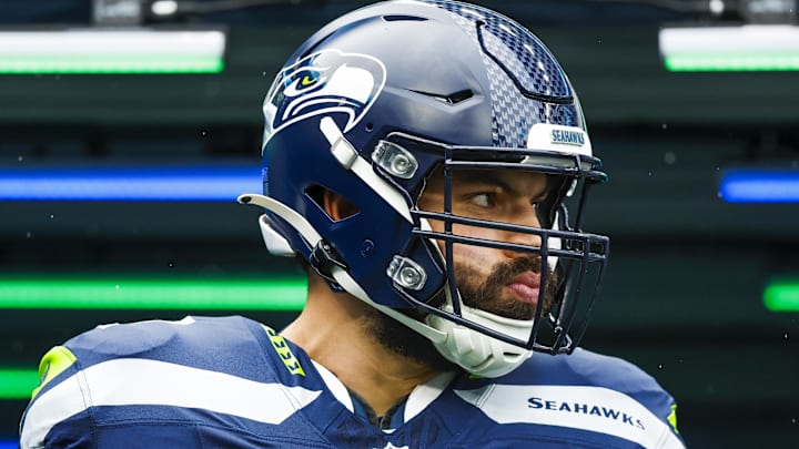 Nov 24, 2024; Seattle, Washington, USA; Seattle Seahawks offensive tackle Abraham Lucas (72) exits the locker room before pregame warmups against the Arizona Cardinals at Lumen Field. Mandatory Credit: Joe Nicholson-Imagn Images