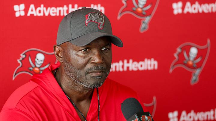 Aug 6, 2026; Tampa, FL, USA; Tampa Bay Buccaneers head coach Todd Bowles talks to media after training camp at AdventHealth Training Center. Mandatory Credit: Nathan Ray Seebeck-Imagn Images