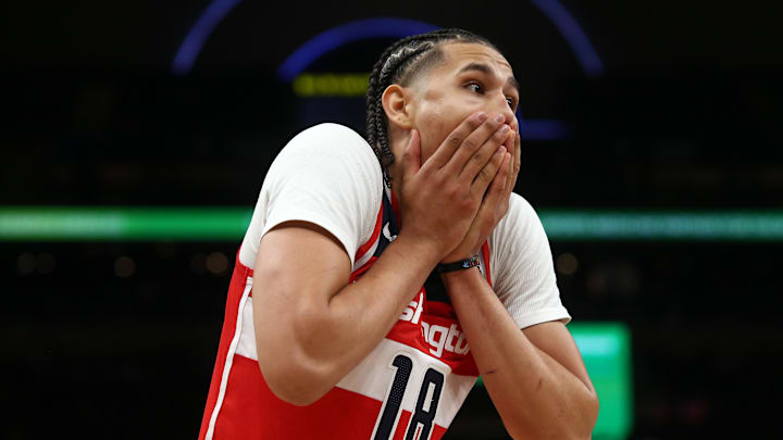 Washington Wizards forward Kyshawn George reacts during the second half against the Memphis Grizzlies at FedExForum on November 8, 2024.
