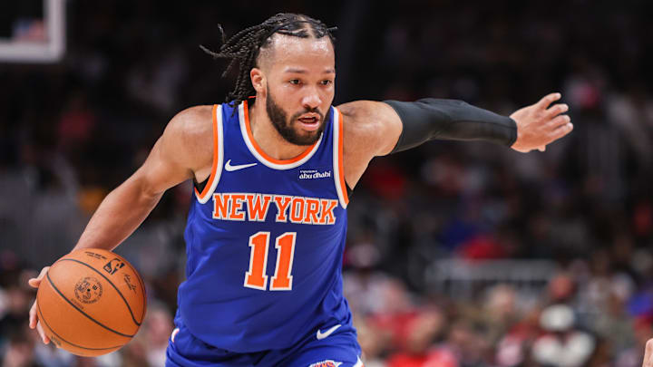 Dec 27, 2025; Atlanta, Georgia, USA; New York Knicks guard Jalen Brunson (11) drives to the basket against the Atlanta Hawks in the second quarter at State Farm Arena. Mandatory Credit: Brett Davis-Imagn Images
