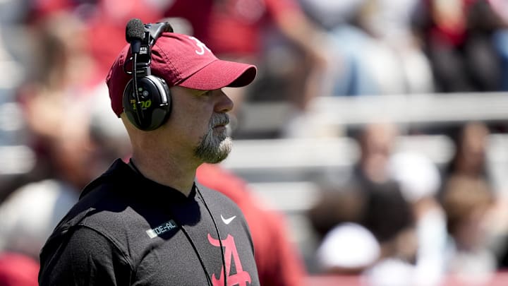 Alabama offensive coordinator Ryan Grubb is overseeing a three-man quarterback battle ahead of the 2025 season.
