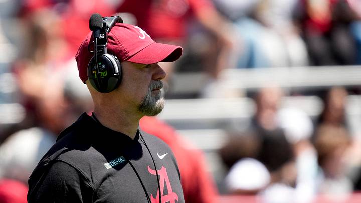 Apr 12, 2025; Tuscaloosa, AL, USA; Alabama offensive coordinator Ryan Grubb watches his offense work during A-Day at Bryant-Denny Stadium. Mandatory Credit: Gary Cosby Jr.-Imagn Images Apr 12, 2025; Tuscaloosa, AL, USA; Alabama offensive coordinator Ryan Grubb watches his offense work during A-Day at Bryant-Denny Stadium. Mandatory Credit: Gary Cosby Jr.-Imagn Images