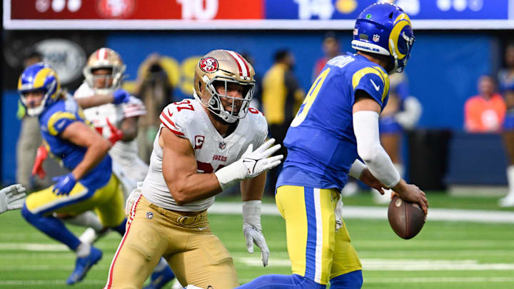 Oct 30, 2022; Inglewood, California, USA; San Francisco 49ers defensive end Nick Bosa (97) and Los