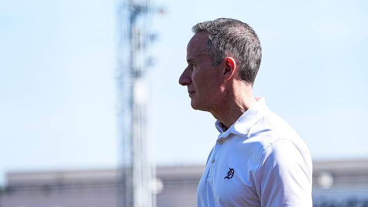 Detroit Tigers team owner Chris Ilitch watches practice during spring training at TigerTown in Lakeland, Fla. on Friday, Feb. 20, 2026.