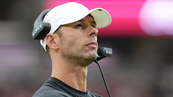 Arizona Cardinals head coach Jonathan Gannon looks on from the sidelines during their game against the Carolina Panthers at State Farm Stadium on Sept 14, 2025. Arizona Cardinals head coach Jonathan Gannon looks on from the sidelines during their game against the Carolina Panthers at State Farm Stadium on Sept 14, 2025.