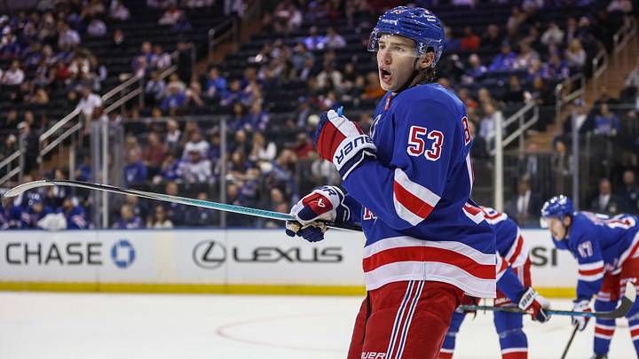 Sep 22, 2026; New York, New York, USA;  New York Rangers forward Cole Beaudoin (53) during the game against the New York Islanders at Madison Square Garden. Mandatory Credit: Wendell Cruz-Imagn Images