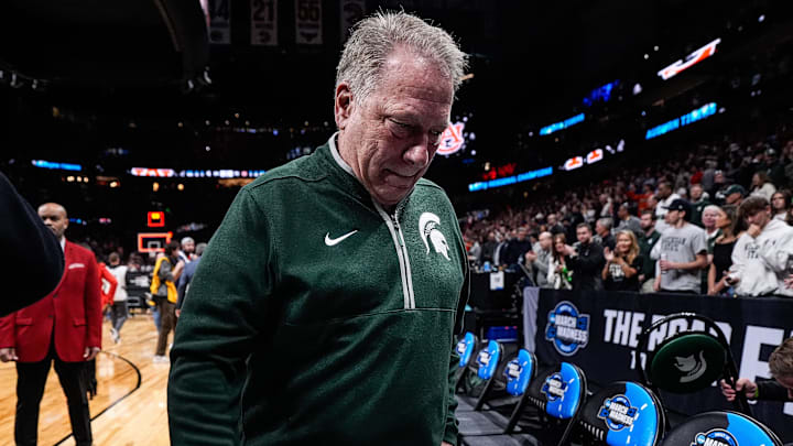 Michigan State head coach Tom Izzo exits the court after 70-64 loss to Auburn at the Elite Eight round of NCAA tournament at State Farm Arena in Atlanta, Ga. on Sunday, March 30, 2025.