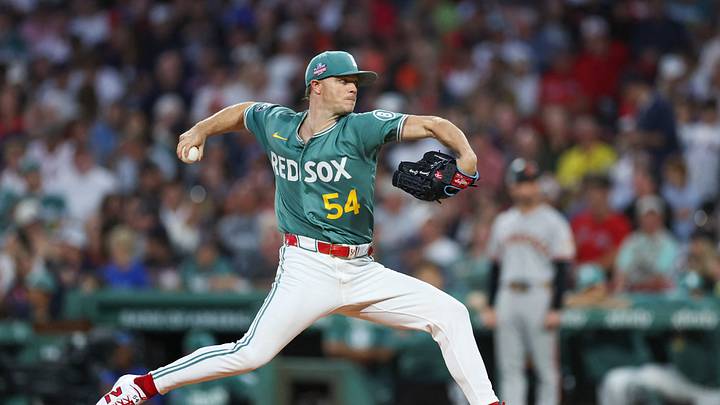 Aug 21, 2026; Boston, Massachusetts, USA; Boston Red Sox starting pitcher Sonny Gray (54) delivers a pitch during the second inning against the San Francisco Giants at Fenway Park. Mandatory Credit: Paul Rutherford-Imagn Images