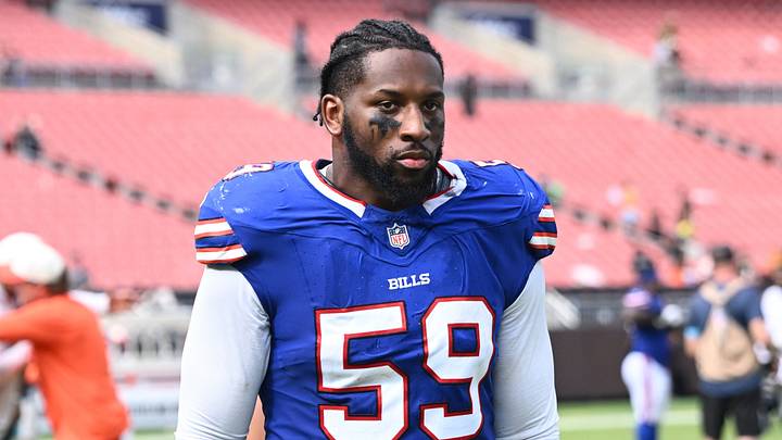Buffalo Bills defensive end Andre Jones Jr. (59) during the second half at Huntington Bank Field. Mandatory Credit: Ken Blaze-Imagn Images Buffalo Bills defensive end Andre Jones Jr. (59) during the second half at Huntington Bank Field. Mandatory Credit: Ken Blaze-Imagn Images