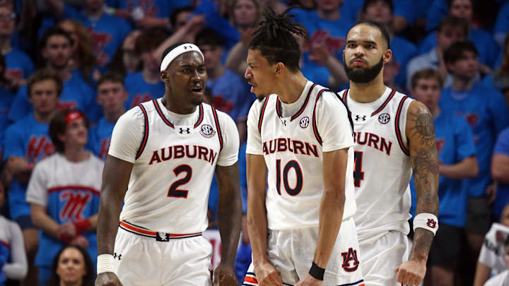 Feb 3, 2024; Oxford, Mississippi, USA; Auburn Tigers guard/forward Chad Baker-Mazara (10) reacts
