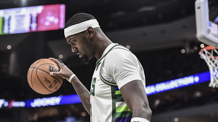 Milwaukee Bucks center Bobby Portis reacts after a foul call in the fourth quarter during the game against the Toronto Raptors at Fiserv Forum on January 5, 2022. 