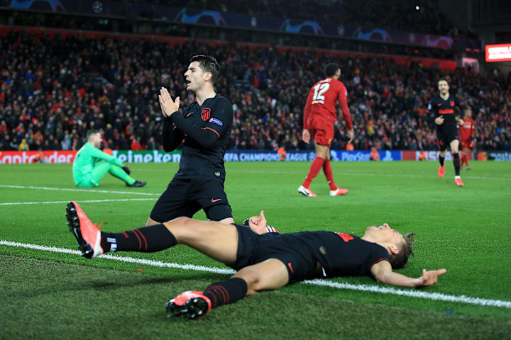 Atlético Madrid player celebrating Álvaro Morata's winner.
