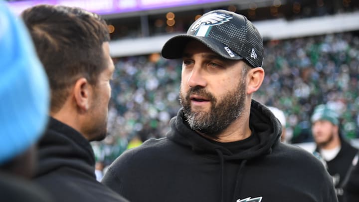 Dec 8, 2024; Philadelphia, Pennsylvania, USA; Philadelphia Eagles head coach Nick Sirianni against the Carolina Panthers at Lincoln Financial Field. Mandatory Credit: Eric Hartline-Imagn Images