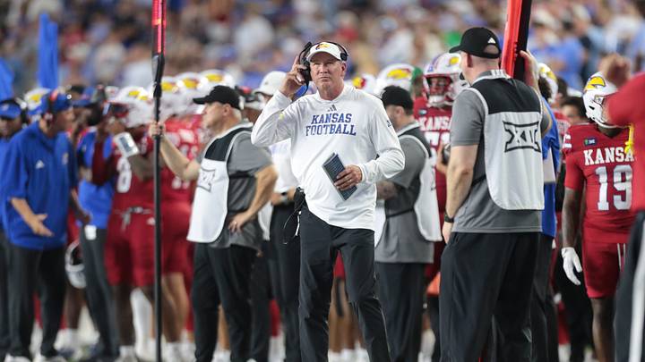 Kansas Jayhawks head coach Lance Leipold walks the sidelines during the game against Missouri Tigers inside David Booth Kansas Memorial Stadium on Sept. 11, 2026. Kansas Jayhawks head coach Lance Leipold walks the sidelines during the game against Missouri Tigers inside David Booth Kansas Memorial Stadium on Sept. 11, 2026.