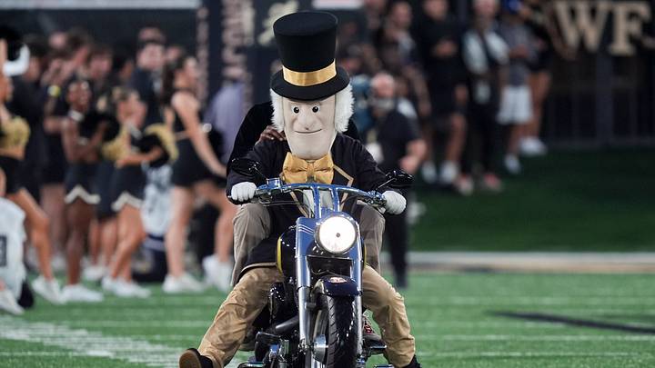 Sep 18, 2026; Winston-Salem, North Carolina, USA; Wake Forest Demon Deacons mascot rides out in front of the team during the first half against the Miami (FL) Hurricanes at Allegacy Federal Credit Union Stadium. Mandatory Credit: Jim Dedmon-Imagn Images Sep 18, 2026; Winston-Salem, North Carolina, USA; Wake Forest Demon Deacons mascot rides out in front of the team during the first half against the Miami (FL) Hurricanes at Allegacy Federal Credit Union Stadium. Mandatory Credit: Jim Dedmon-Imagn Images