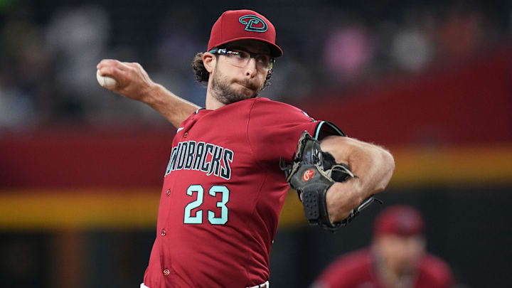 Arizona Diamondbacks right-hander Zac Gallen (23) pitches against the Houston Astros at Chase Field on July 21, 2025.