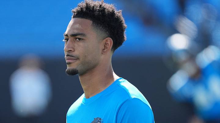 Carolina Panthers quarterback Bryce Young (9) looks on before the game against the Tampa Bay Buccaneers Carolina Panthers quarterback Bryce Young (9) looks on before the game against the Tampa Bay Buccaneers