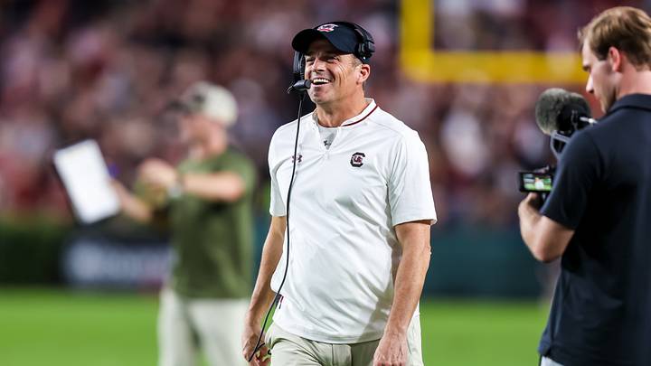 Nov 22, 2025; Columbia, South Carolina, USA; South Carolina Gamecocks head coach Shane Beamer reacts to a play against the Coastal Carolina Chanticleers in the second half at Williams-Brice Stadium. Mandatory Credit: Jeff Blake-Imagn Images