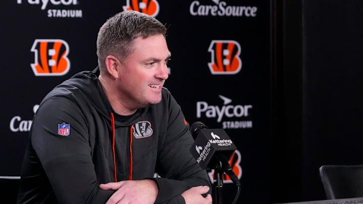 Cincinnati Bengals head coach Zac Taylor talks about newly signed defense tackle Dexter Lawrence in a press conference at Paycor Stadium in Cincinnati on Monday, April 20, 2026.