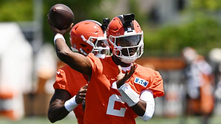 Jul 29, 2026; Berea, OH, USA; Cleveland Browns quarterback Shedeur Sanders (2) and quarterback Deshaun Watson (4) drop back to pass during training camp at CrossCountry Mortgage Campus. Mandatory Credit: Ken Blaze-Imagn Images Jul 29, 2026; Berea, OH, USA; Cleveland Browns quarterback Shedeur Sanders (2) and quarterback Deshaun Watson (4) drop back to pass during training camp at CrossCountry Mortgage Campus. Mandatory Credit: Ken Blaze-Imagn Images