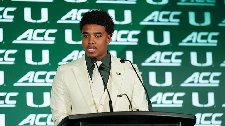 Jul 15, 2026; Charlotte, NC, USA; Miami quarterback Darian Mensah speaks to the media during ACC Media Days at Hilton Charlotte Uptown. Mandatory Credit: Jim Dedmon-Imagn Images Jul 15, 2026; Charlotte, NC, USA; Miami quarterback Darian Mensah speaks to the media during ACC Media Days at Hilton Charlotte Uptown. Mandatory Credit: Jim Dedmon-Imagn Images