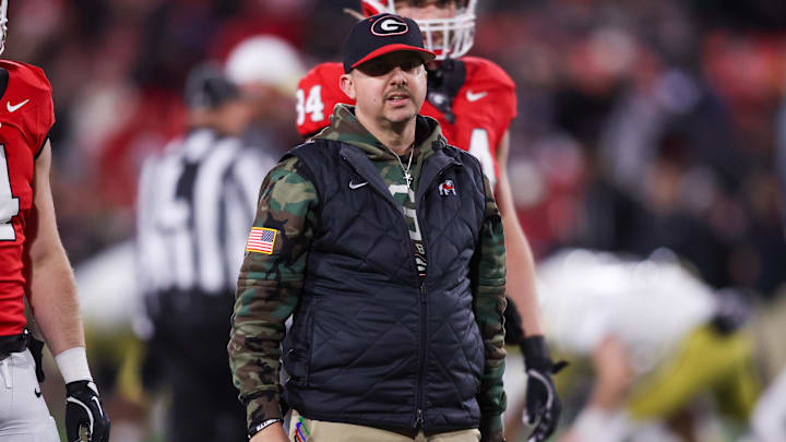 Nov 29, 2024; Athens, Georgia, USA; Georgia Bulldogs tight end coach Todd Hartley before a game against the Georgia Tech Yellow Jackets at Sanford Stadium. Mandatory Credit: Brett Davis-Imagn Images
