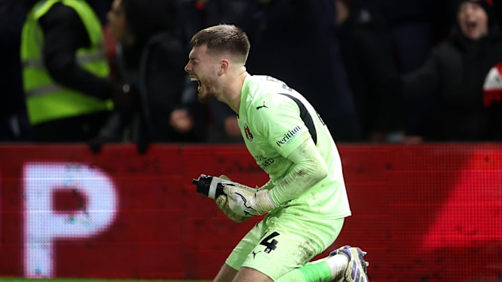 Josh Keeley after saving a penalty against Derby County