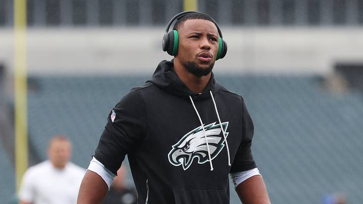 Oct 4, 2026; Philadelphia, Pennsylvania, USA; Philadelphia Eagles running back Saquon Barkley before a game against the Los Angeles Rams at Lincoln Financial Field. Mandatory Credit: Bill Streicher-Imagn Images Oct 4, 2026; Philadelphia, Pennsylvania, USA; Philadelphia Eagles running back Saquon Barkley before a game against the Los Angeles Rams at Lincoln Financial Field. Mandatory Credit: Bill Streicher-Imagn Images