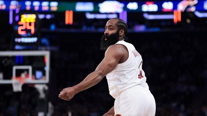May 21, 2026; New York, New York, USA; Cleveland Cavaliers guard James Harden (1) reacts during the second quarter of game two of the eastern conference finals of the 2026 NBA playoffs against the New York Knicks at Madison Square Garden. Mandatory Credit: Vincent Carchietta-Imagn Images May 21, 2026; New York, New York, USA; Cleveland Cavaliers guard James Harden (1) reacts during the second quarter of game two of the eastern conference finals of the 2026 NBA playoffs against the New York Knicks at Madison Square Garden. Mandatory Credit: Vincent Carchietta-Imagn Images
