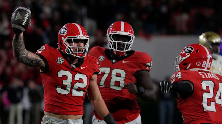 Georgia linebacker Chaz Chambliss celebrates after recovering a fumble during the second half of a NCAA college football game against Georgia Tech. Georgia linebacker Chaz Chambliss celebrates after recovering a fumble during the second half of a NCAA college football game against Georgia Tech.