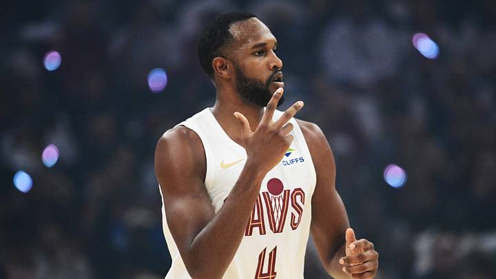 Cleveland Cavaliers center Evan Mobley (4) celebrates after hitting a three-pointer.