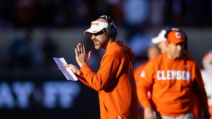 Dec 21, 2024; Austin, Texas, USA; Clemson Tigers tight ends coach Kyle Richardson against the Texas Longhorns during the CFP National playoff first round at Darrell K Royal-Texas Memorial Stadium. Mandatory Credit: Mark J. Rebilas-Imagn Images