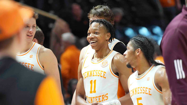 Tennessee's Igor Miličić Jr. (7), Tennessee's Jordan Gainey (11), and Tennessee's Zakai Zeigler (5), leave the court after a men’s college basketball game between Tennessee and Mississippi State at Thompson-Boling Arena at Food City Center, Tuesday, Jan. 21, 2025. Tennessee's Igor Miličić Jr. (7), Tennessee's Jordan Gainey (11), and Tennessee's Zakai Zeigler (5), leave the court after a men’s college basketball game between Tennessee and Mississippi State at Thompson-Boling Arena at Food City Center, Tuesday, Jan. 21, 2025.