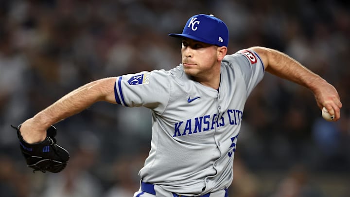 Oct 7, 2024; Bronx, New York, USA; Kansas City Royals pitcher Kris Bubic (50) throws a pitch against the New York Yankees in the seventh inning during game two of the ALDS for the 2024 MLB Playoffs at Yankee Stadium. Mandatory Credit: Vincent Carchietta-Imagn Images Oct 7, 2024; Bronx, New York, USA; Kansas City Royals pitcher Kris Bubic (50) throws a pitch against the New York Yankees in the seventh inning during game two of the ALDS for the 2024 MLB Playoffs at Yankee Stadium. Mandatory Credit: Vincent Carchietta-Imagn Images
