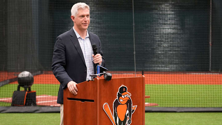 Orioles President of Baseball Operations Mike Elias welcomes the media and VIPs to the new facility. The Baltimore Orioles unveiled their new Player Development Complex to the media on Monday, Feb. 9, 2026. The 47,700 square-foot facility includes indoor batting cages and infield, a biomechanics lab, new outdoor covered batting cages and more fan access areas. Orioles President of Baseball Operations Mike Elias welcomes the media and VIPs to the new facility. The Baltimore Orioles unveiled their new Player Development Complex to the media on Monday, Feb. 9, 2026. The 47,700 square-foot facility includes indoor batting cages and infield, a biomechanics lab, new outdoor covered batting cages and more fan access areas.