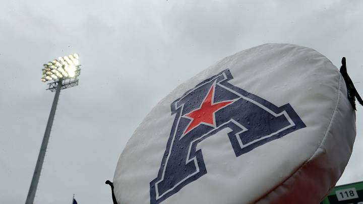 The American Conference logo at Yulman Stadium before the game between the Tulane Green Wave and the Connecticut Huskies. The American Conference logo at Yulman Stadium before the game between the Tulane Green Wave and the Connecticut Huskies.